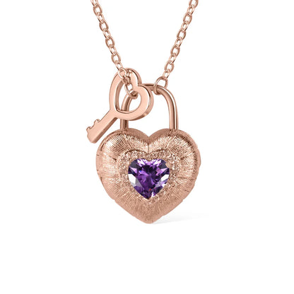 Personalized Photo Heart Lock Necklace with Birthstone