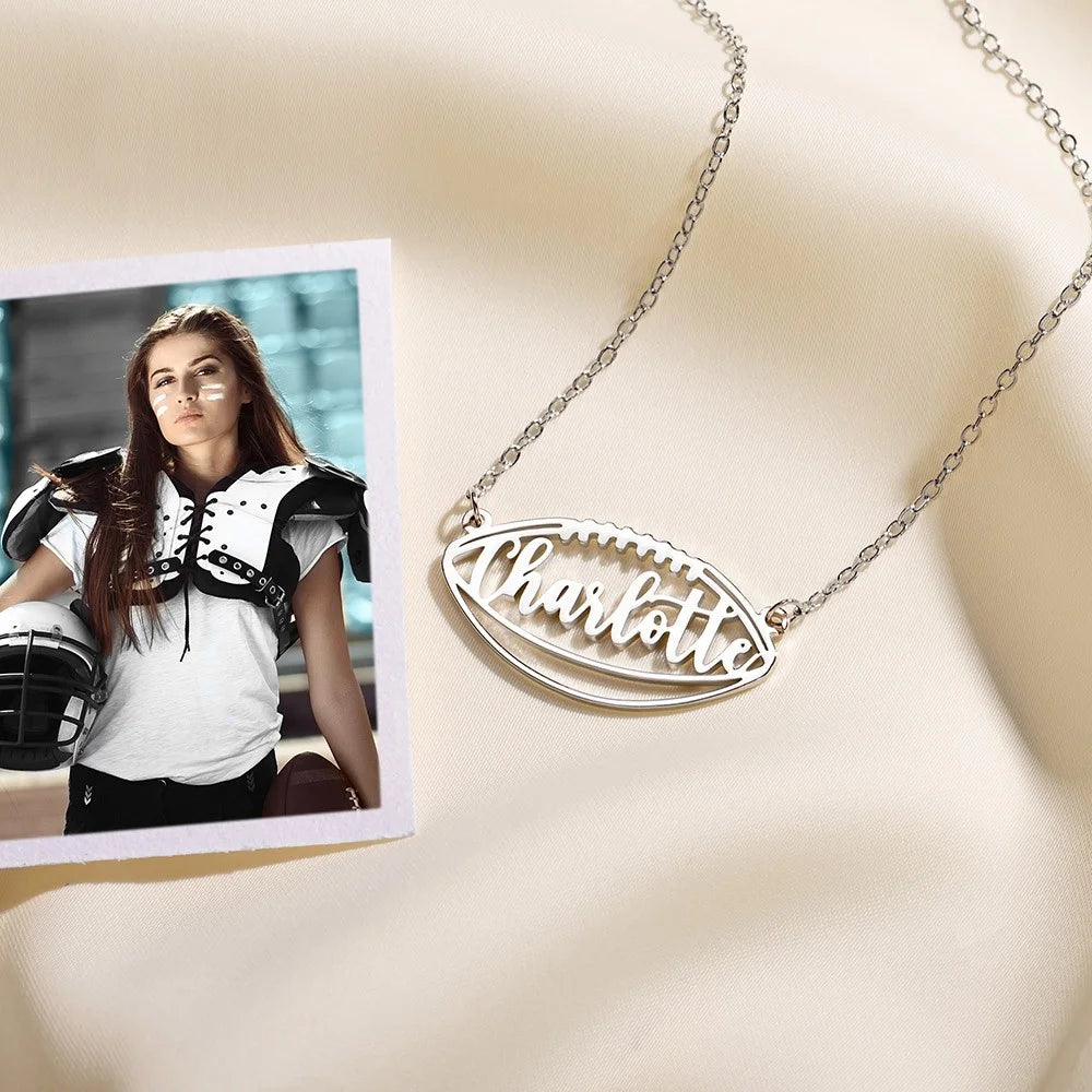 Custom Name Football Pendant Necklace