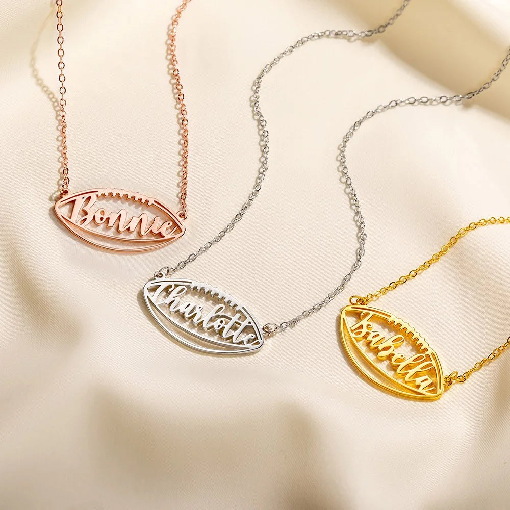Custom Name Football Pendant Necklace