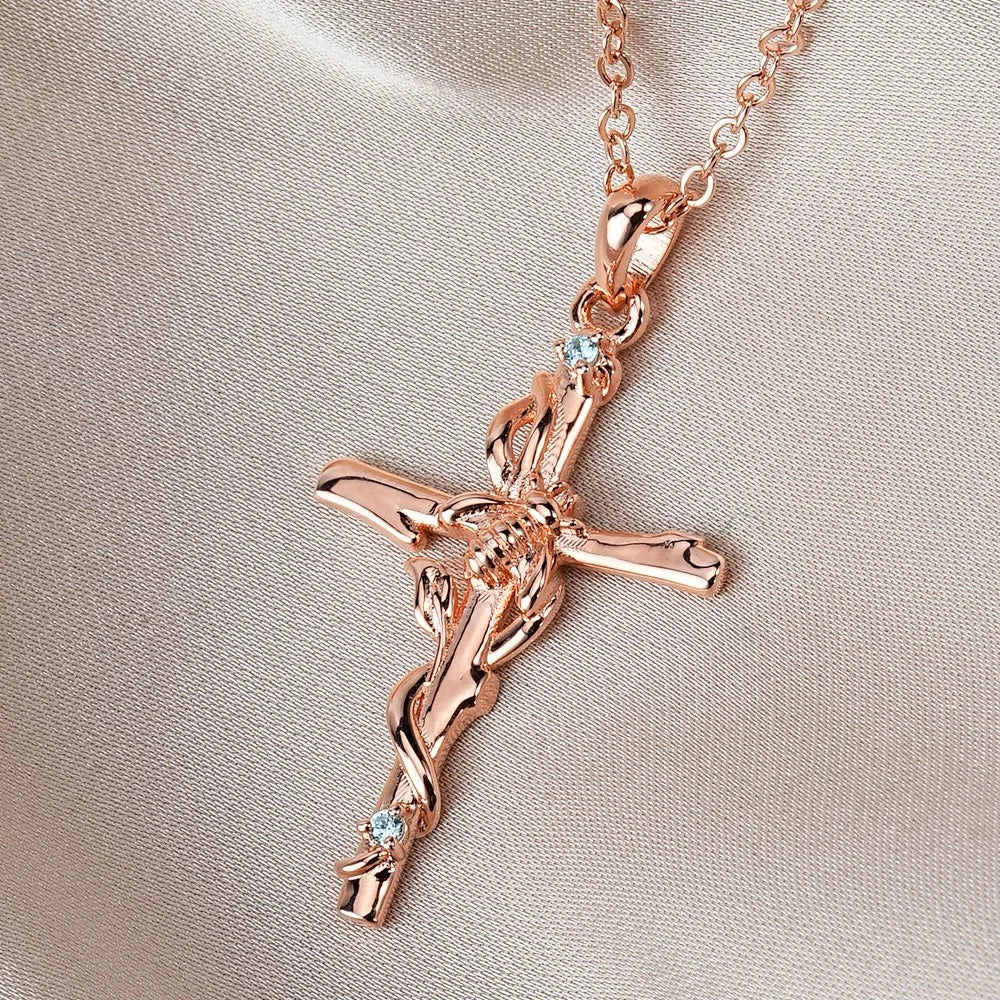 Personalized Cross Bee Necklace with Birthstone