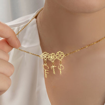 Custom 1-8 Name Birth Flower Charms Necklace