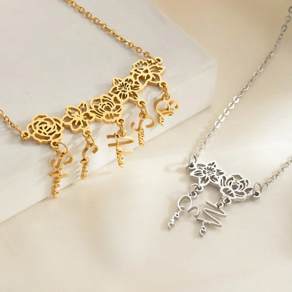 Custom 1-8 Name Birth Flower Charms Necklace