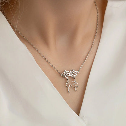 Custom 1-8 Name Birth Flower Charms Necklace