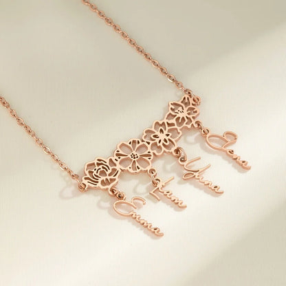 Custom 1-8 Name Birth Flower Charms Necklace