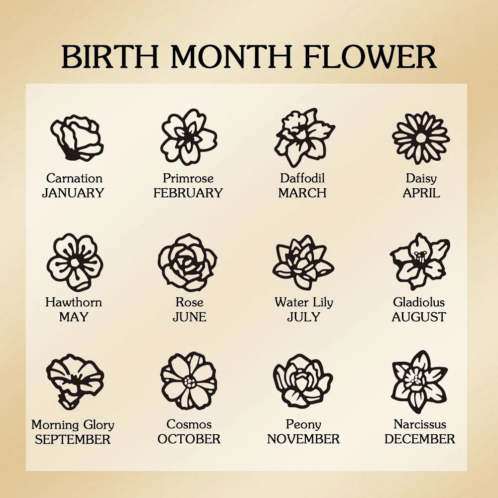 Custom 1-8 Name Birth Flower Charms Necklace