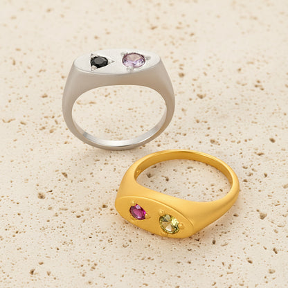 Custom Double Birthstone Signet Ring