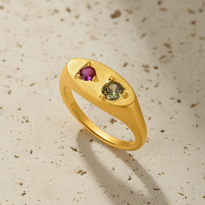 Custom Double Birthstone Signet Ring