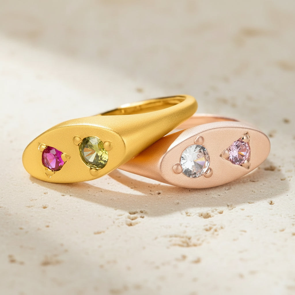 Custom Double Birthstone Signet Ring