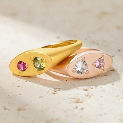 Custom Double Birthstone Signet Ring