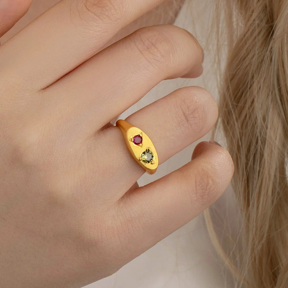 Custom Double Birthstone Signet Ring