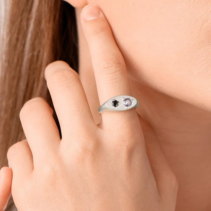 Custom Double Birthstone Signet Ring