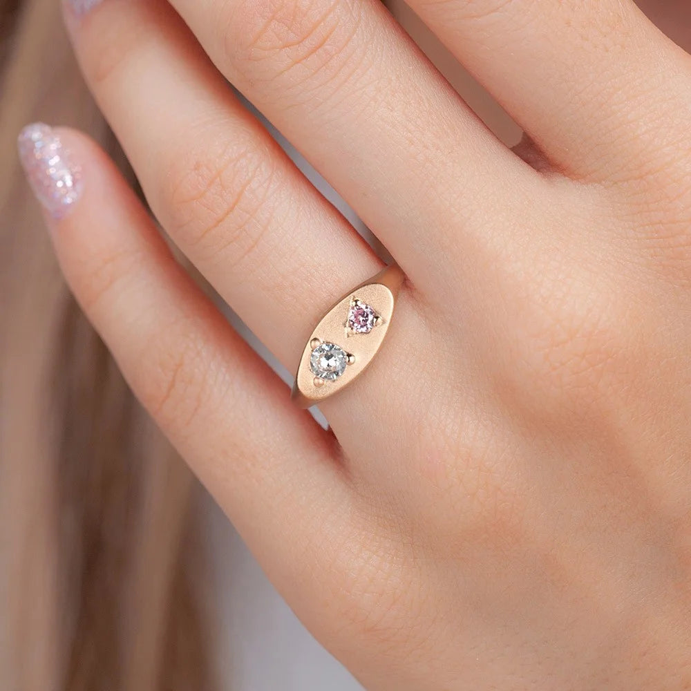 Custom Double Birthstone Signet Ring