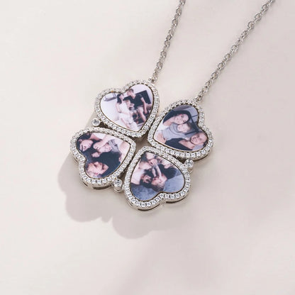 Personalized 4 Heart Photo Pendant Necklace