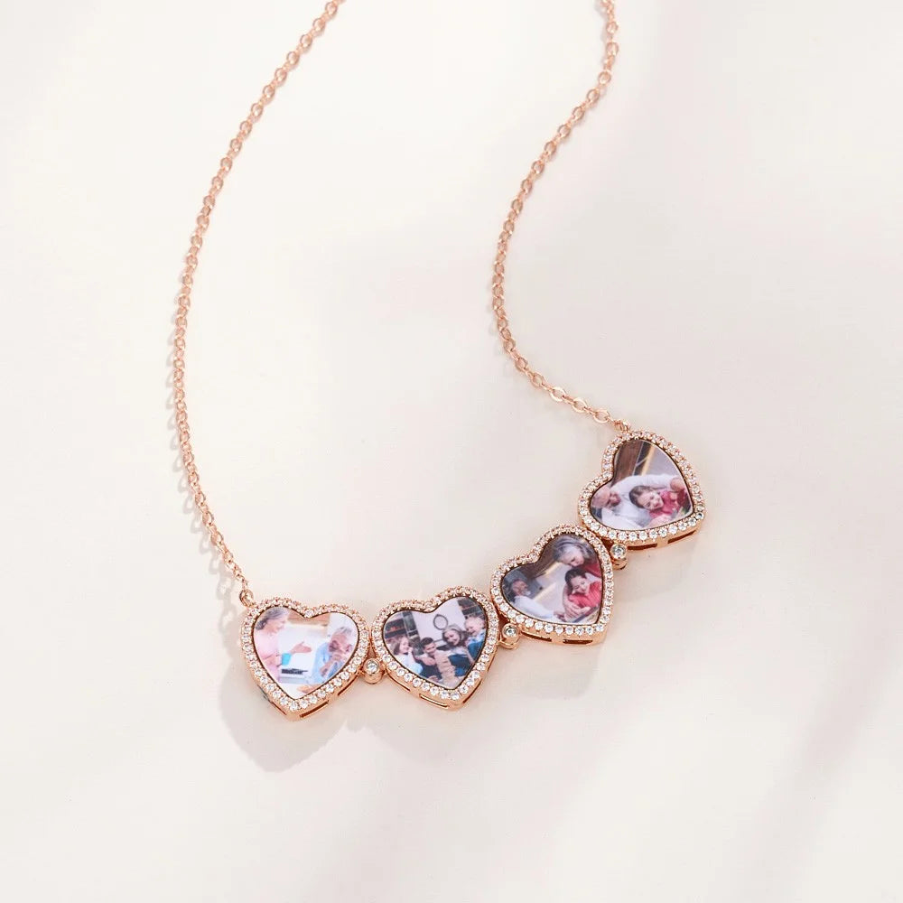 Personalized 4 Heart Photo Pendant Necklace