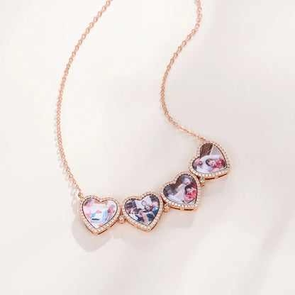 Personalized 4 Heart Photo Pendant Necklace