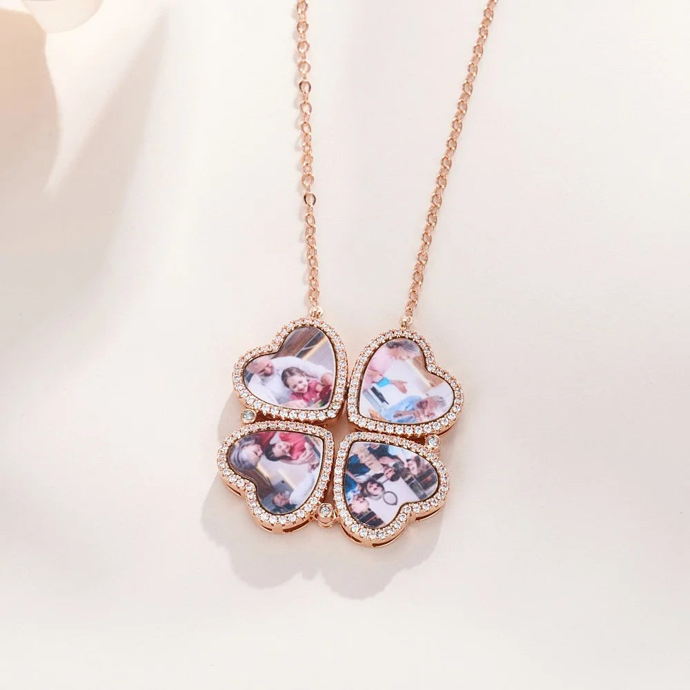 Personalized 4 Heart Photo Pendant Necklace