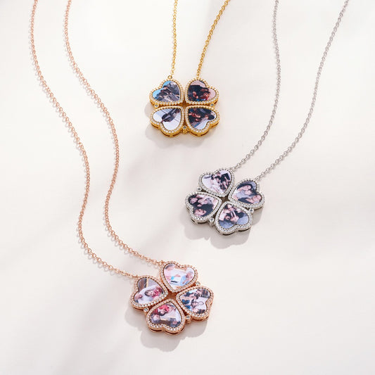 Personalized 4 Heart Photo Pendant Necklace