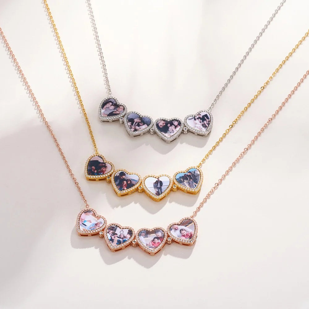 Personalized 4 Heart Photo Pendant Necklace