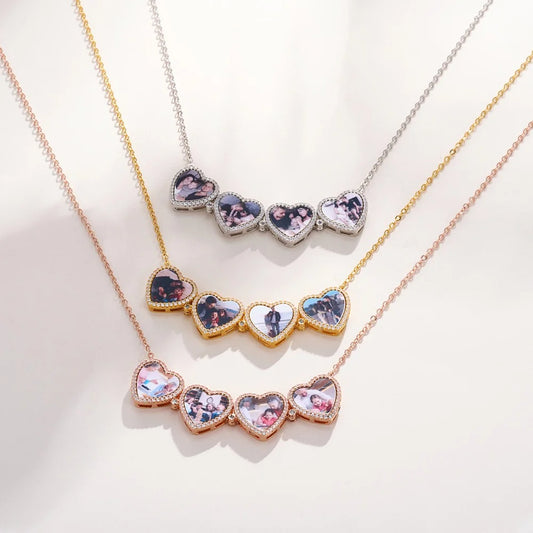 Personalized 4 Heart Photo Pendant Necklace