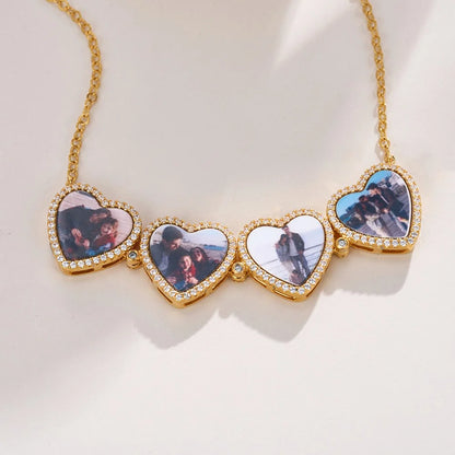 Personalized 4 Heart Photo Pendant Necklace