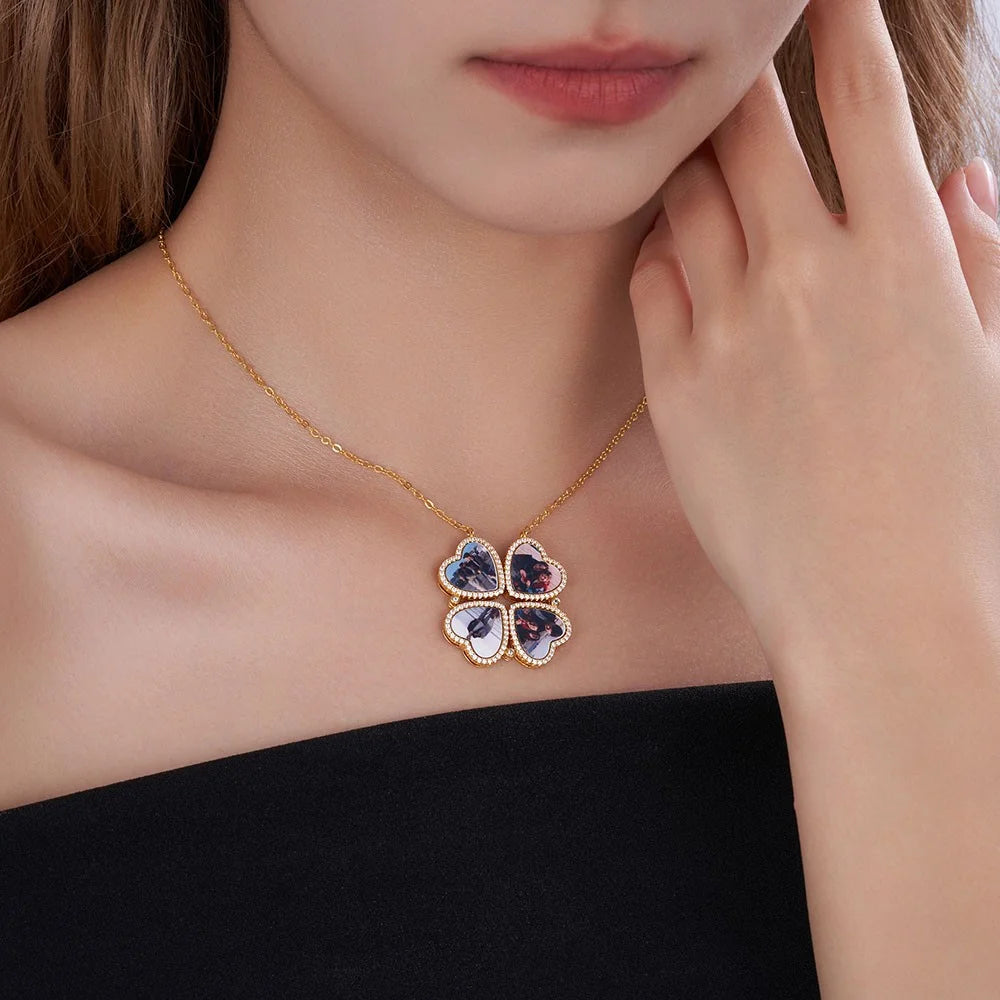 Personalized 4 Heart Photo Pendant Necklace