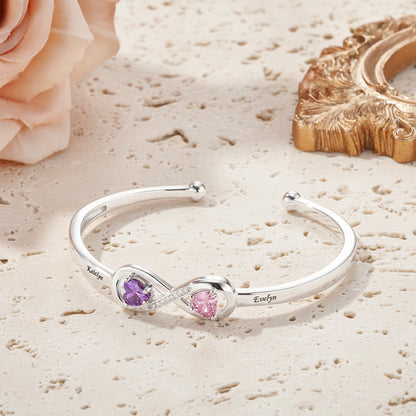 Personalized Infinity Bangle with Names & Birthstones