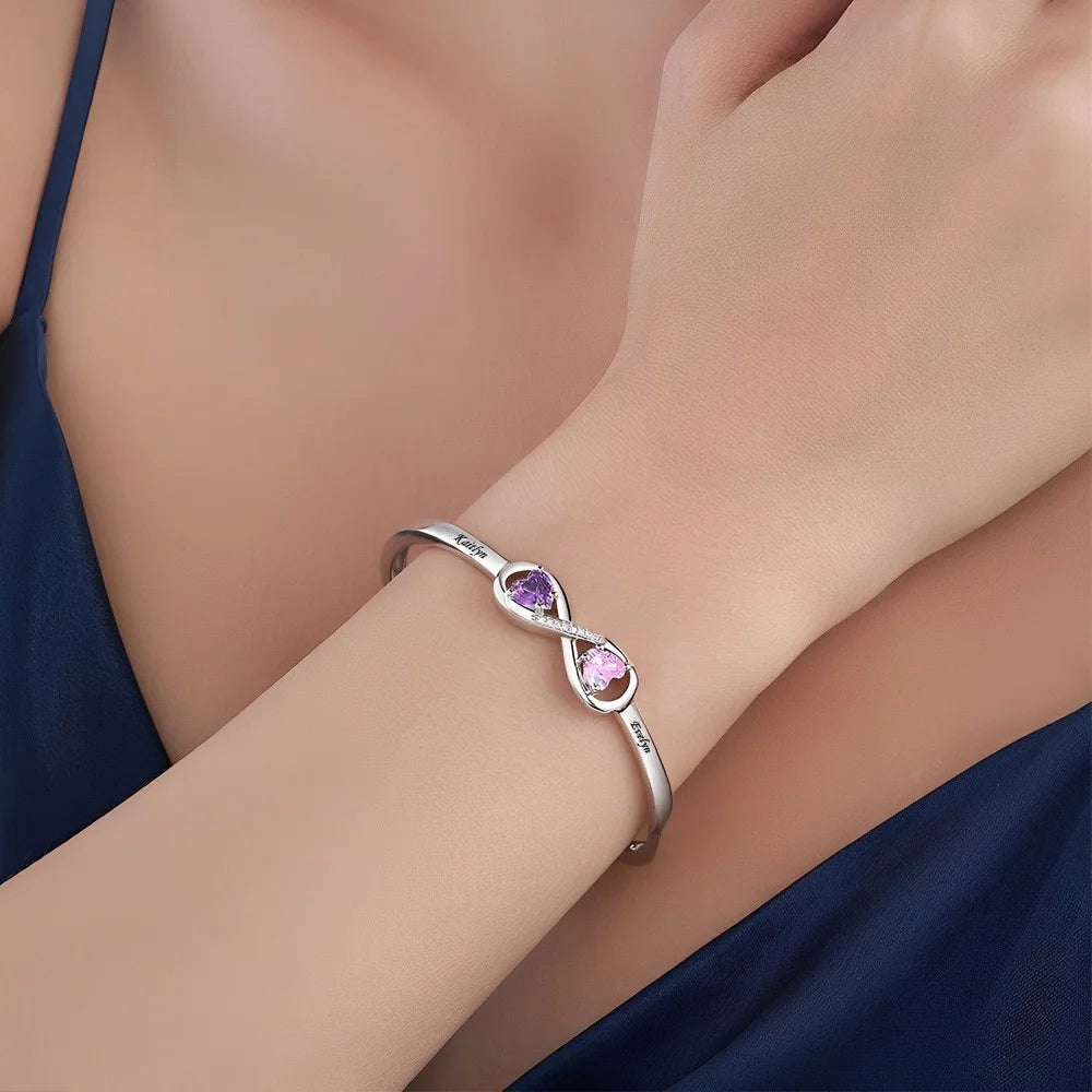 Personalized Infinity Bangle with Names & Birthstones