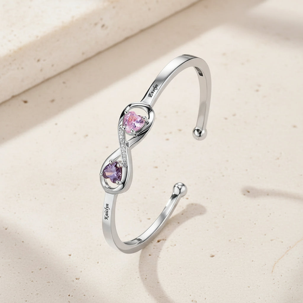 Personalized Infinity Bangle with Names & Birthstones
