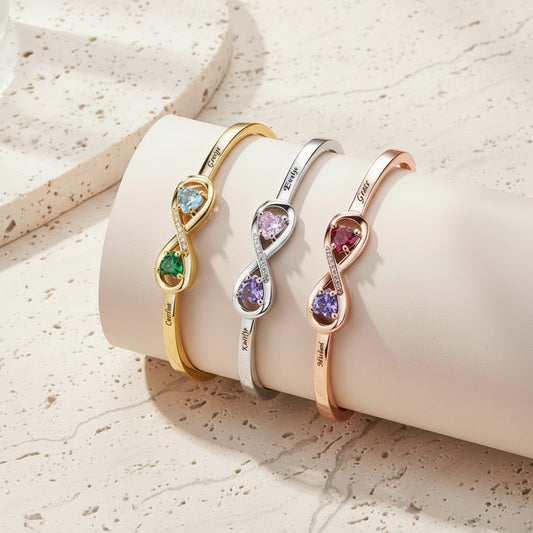 Personalized Infinity Bangle with Names & Birthstones