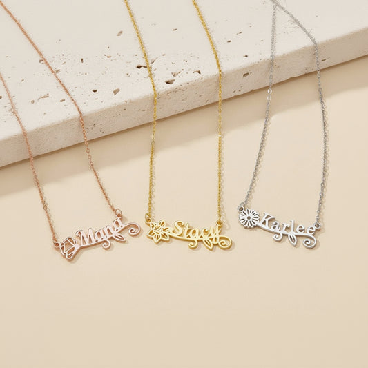 Alina Custom Birth Flower Name Necklace