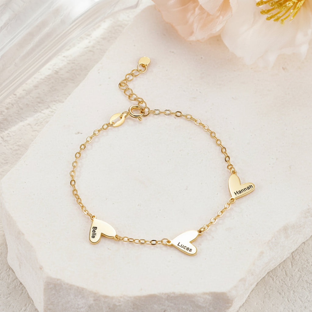 Custom 1-5 Engraved Hearts Name Bracelet