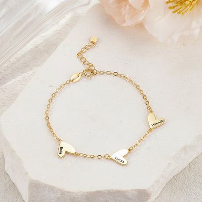Custom 1-5 Engraved Hearts Name Bracelet