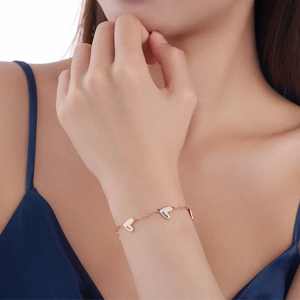Custom 1-5 Engraved Hearts Name Bracelet