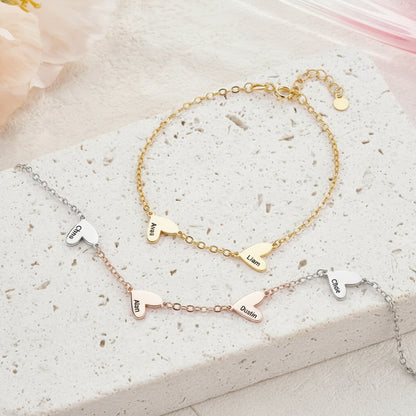 Custom 1-5 Engraved Hearts Name Bracelet