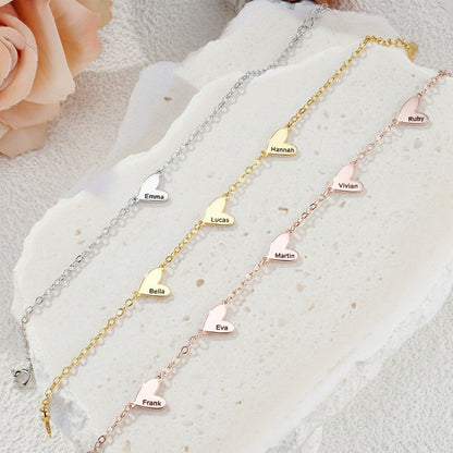 Custom 1-5 Engraved Hearts Name Bracelet
