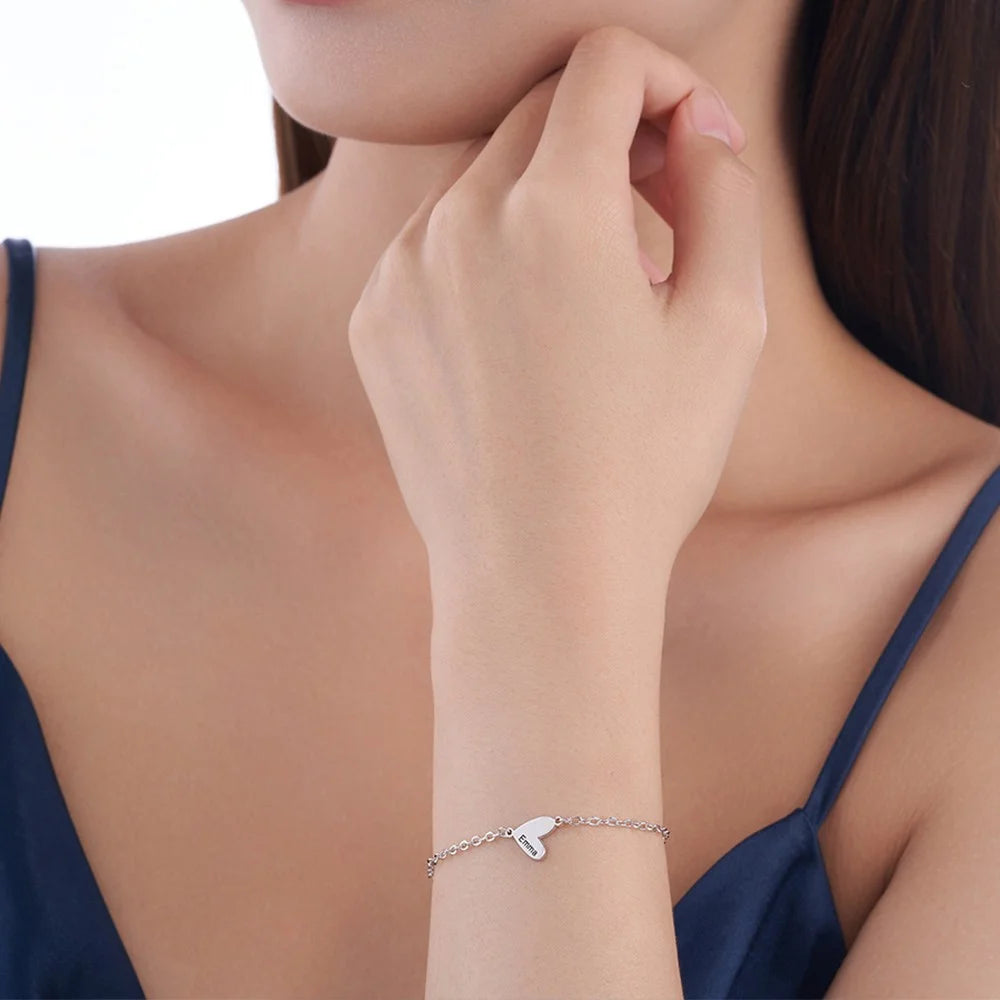 Custom 1-5 Engraved Hearts Name Bracelet