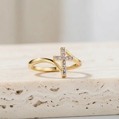 Personalized Cross Ring with Pave Birthstones