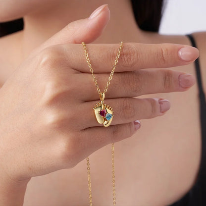 Custom Baby Feet Double Birthstone Necklace