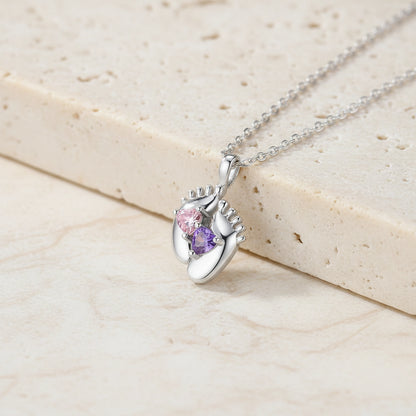 Custom Baby Feet Double Birthstone Necklace