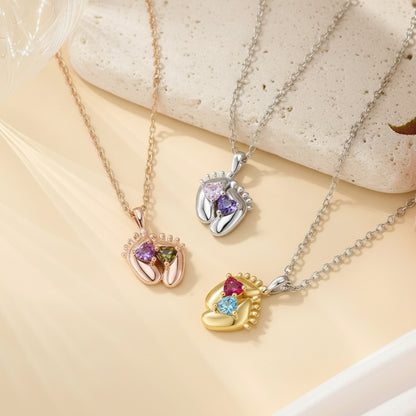 Custom Baby Feet Double Birthstone Necklace