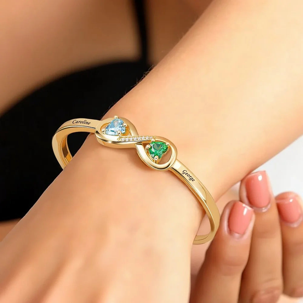Personalized Infinity Bangle with Names & Birthstones