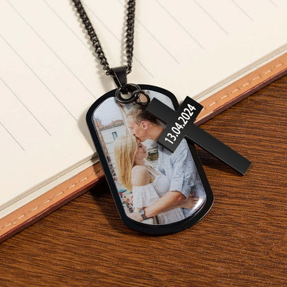 Personalized Photo Dog Tag Necklace with Cross Charm