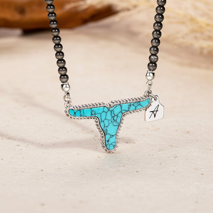 Personalized Cow Navajo Pearl Necklace with Initial Ear Tag