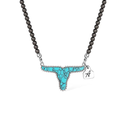 Personalized Cow Navajo Pearl Necklace with Initial Ear Tag