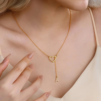 Custom Initial Heart Lariat Necklace