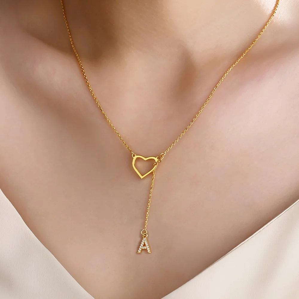 Custom Initial Heart Lariat Necklace