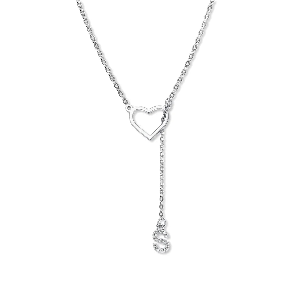 Custom Initial Heart Lariat Necklace