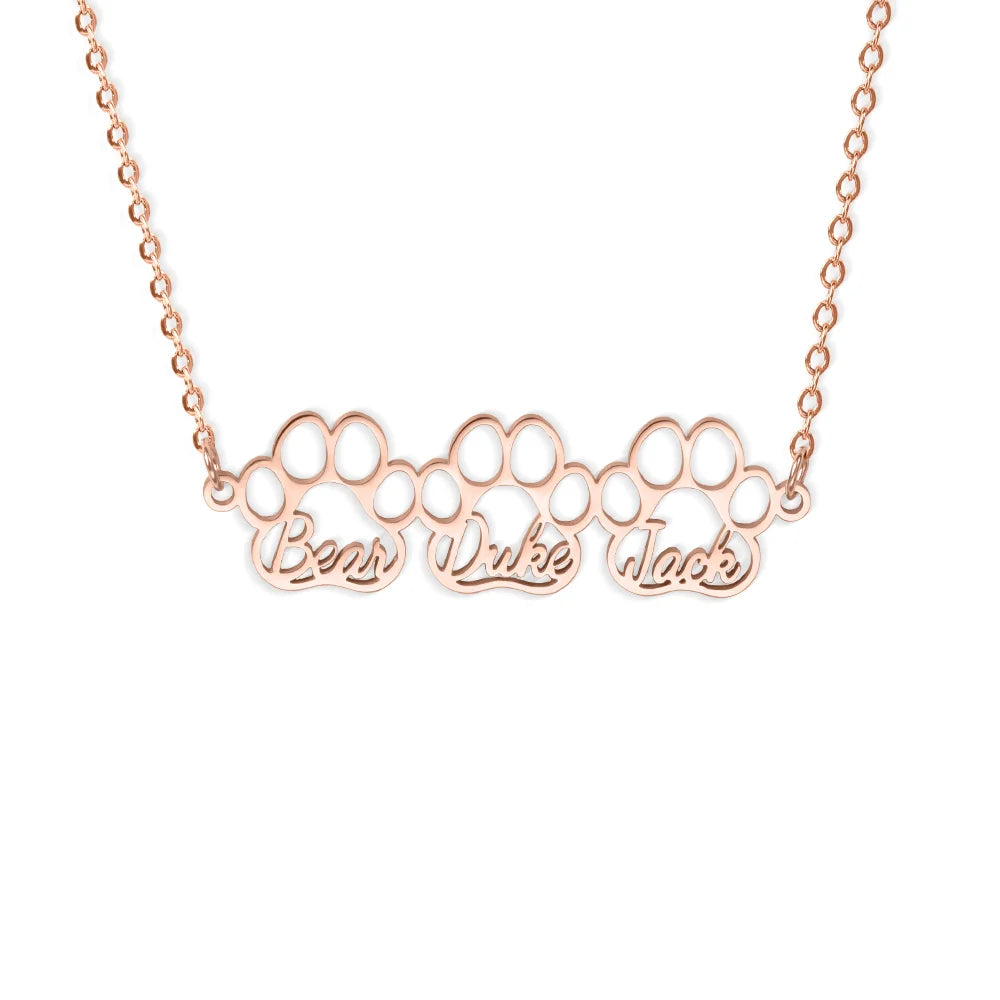 Custom Combined Pet Paw Names Necklace