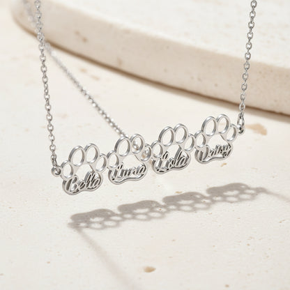 Custom Combined Pet Paw Names Necklace