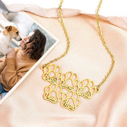 Custom Combined Pet Paw Names Necklace